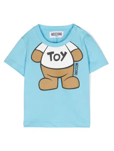 Moschino Babies' Teddy Bear Cotton T-shirt In Blue