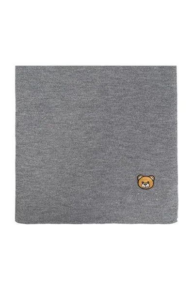 Moschino Teddy Bear Embroidered Scarf In Grey