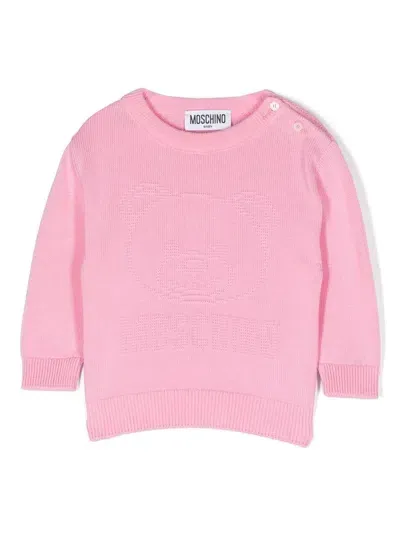 Moschino Babies' Teddy Bear Intarsia-knit Jumper In Rosa