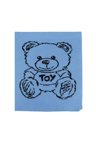 Moschino Teddy Bear Intarsia Scarf In Blue