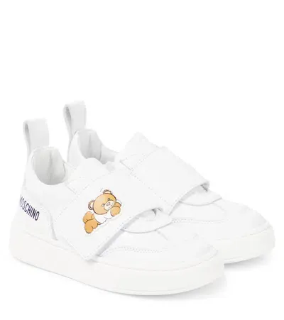 Moschino Kids' Teddy Bear Leather Sneakers In White