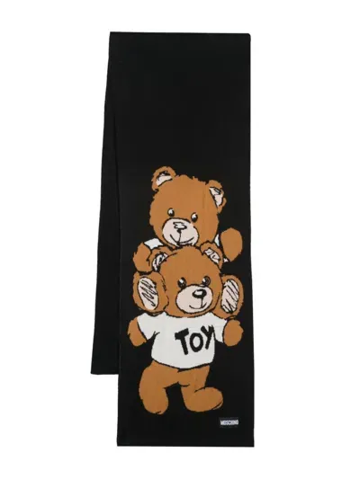 Moschino Teddy Bear-motif Scarf In Black