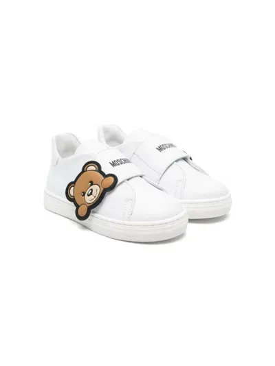 Moschino Kids' Logo Leather Sneakers In White