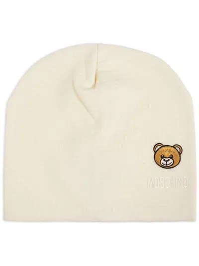 Moschino Teddy Bear-patch Wool Beanie In White