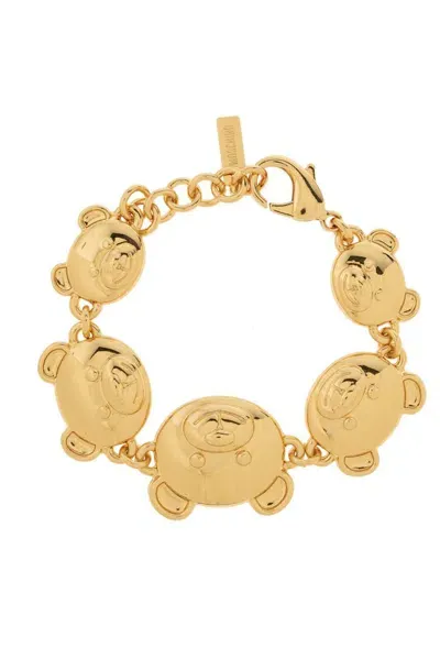 Moschino Teddy Bear Plaque Bracelet In Gold