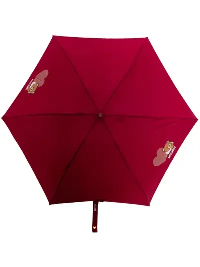 Moschino Teddy Bear-print Foldable Umbrellla In Red