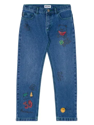 Moschino Kids' Teddy Bear-print Jeans In Blue