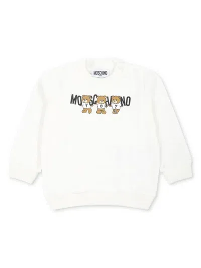 Moschino Babies' Teddy-print Cotton Sweatshirt In White