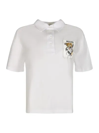 Moschino Teddy Print Polo Shirt In White