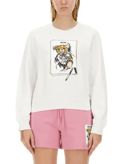 Moschino Teddy Print Sweatshirt In White