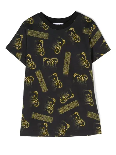 Moschino Kids' Teddy-print T-shirt In Black