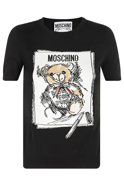 Moschino Teddy Printed Crewneck T In Black