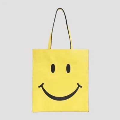 Moschino Smiley Leather Shoulder Bag In Yellow