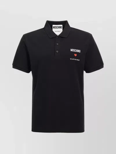 Moschino "trust Love" Polo Shirt In Black