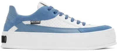 Moschino White & Blue Bumps & Stripes Sneakers In White/light