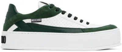 Moschino White & Green Bumps & Stripes Sneakers In White/green