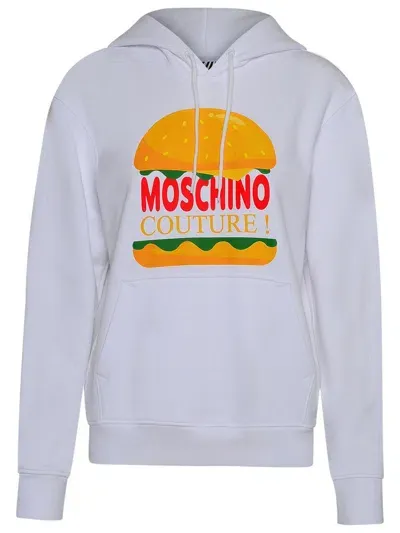 Moschino Couture Logo Printed Drawstring Hoodie In White