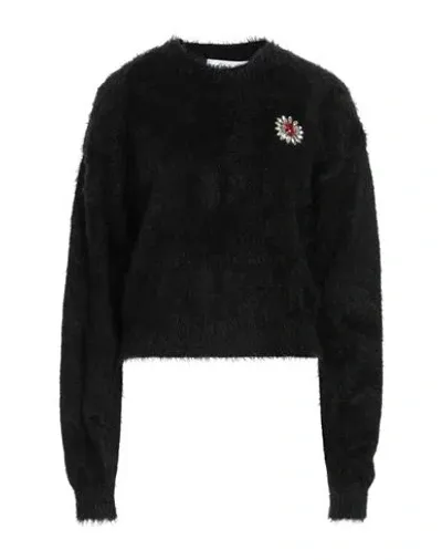 Moschino Crystal-embellished Brushed Knitted Sweater In Black