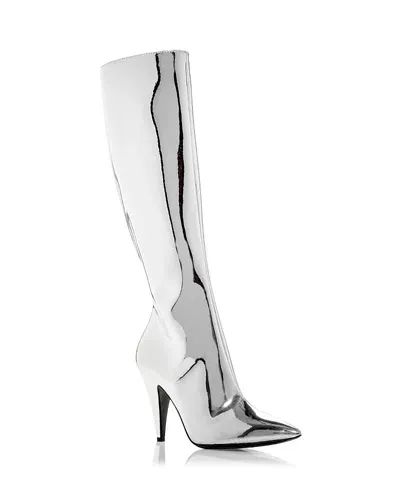 Moschino Women's Pointed Toe Boots In Silver