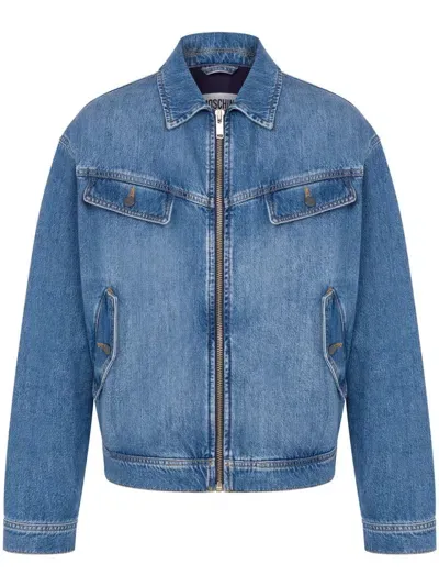 Moschino Zip-up Denim Jacket In Blue