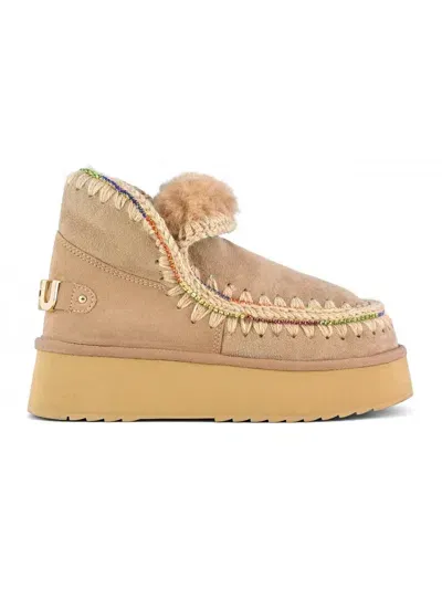 Mou Eskimo 18 Platform Rhinestones Camel Suede In Beige