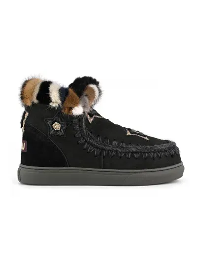 Mou Eskimo Sneaker Star Low Heels Ankle Boots In Black Suede