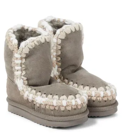 Mou Kids' Shearling-lined Suede Ankle Boots In Grey