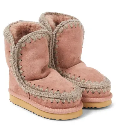 Mou Kids' Shearling-lined Suede Ankle Boots In Pink