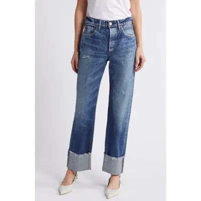 Moussy Mv Bardmoor Distressing Straight Leg Jeans In Blue