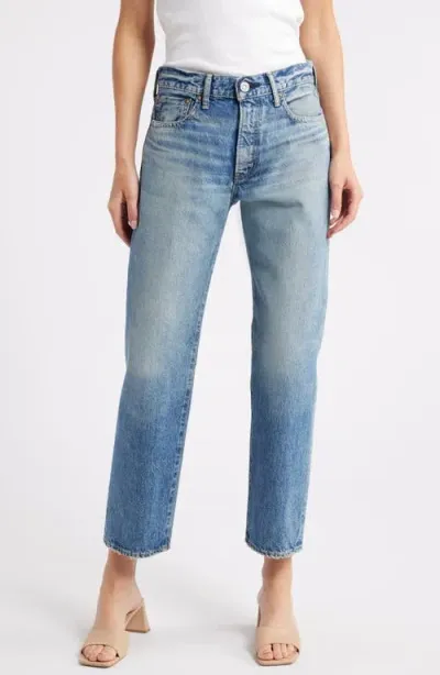 Moussy Vineyards Distressed Nonstretch High Waist Ankle Boyfriend Jeans In Blue