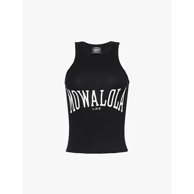 Mowalola Womens Black Brand-print Racerback Slim-fit Stretch-cotton Top