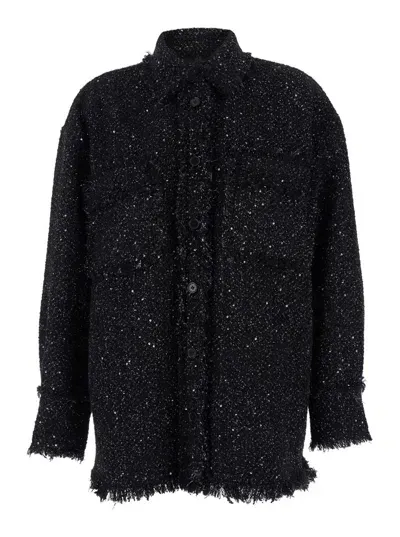 Msgm Sequined Tweed Shirt In Black