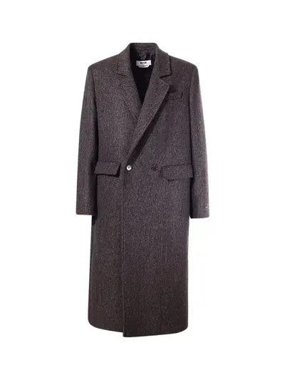 Msgm Double Breasted Coat In Salt & Pepper