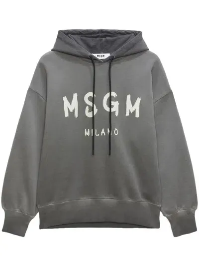 Msgm Hoodie Mit Logo-print In Grey