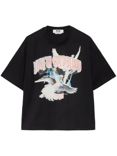 Msgm Graphic-print Cotton T-shirt In Black