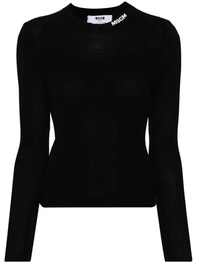 Msgm Intarsia-logo Sweater In Black