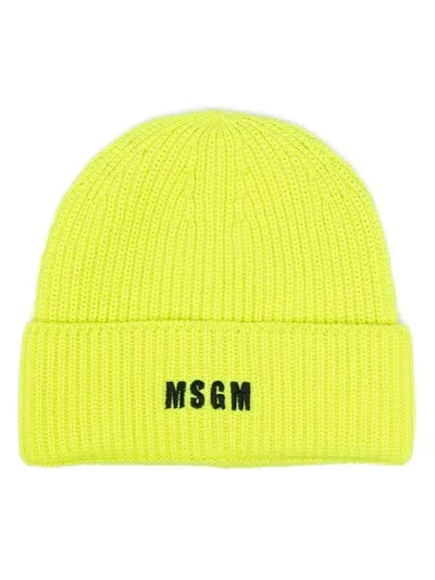 Msgm Logo Beanie Hat In Yellow & Orange