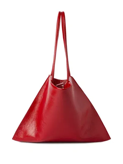 Msgm Logo-debossed Leather Tote Bag In Red