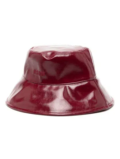 Msgm Logo Embroidered Bucket Hat In Red