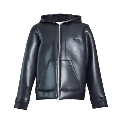 Msgm Logo Embroidered Zip-up Jacket In Black