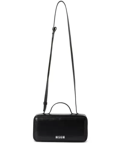 Msgm Logo-print Leather Tote Bag In Black