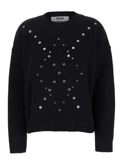 Msgm Black Sweater With Studs In Knit Woman