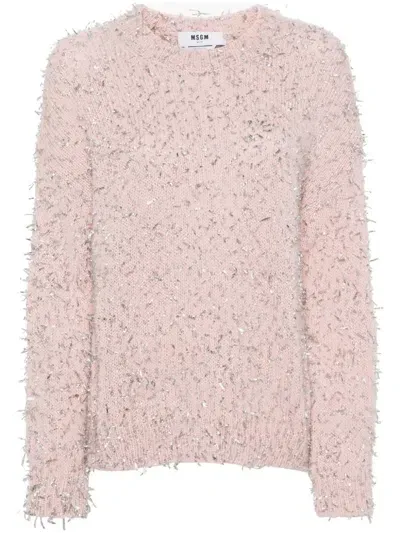 Msgm Metallic-threading Sweater In Pink & Purple