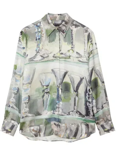 Msgm Painterly-print Long-sleeve Shirt In Grau