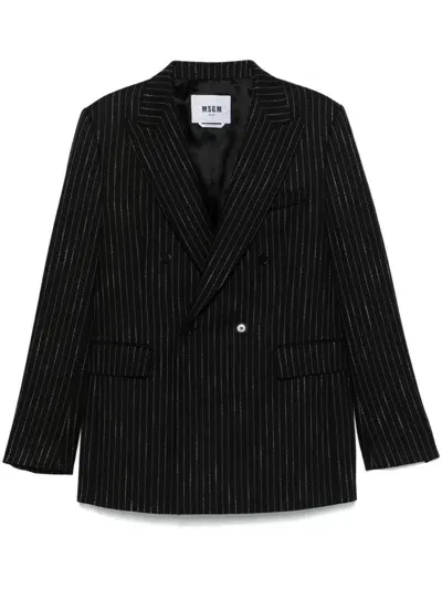 Msgm Pinstriped Blazer In Black