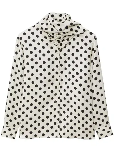 Msgm Polka Dot-print Gathered-detail Shirt In White