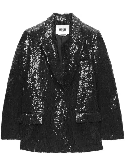 Msgm Sequin-embellished Single-breasted Blazer In Black