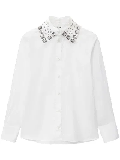 Msgm Studded-collar Buttoned Shirt In White