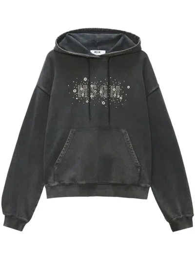 Msgm Studded Logo Hoodie In Black