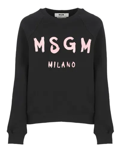 Msgm Logo-print Cotton Sweatshirt In Black